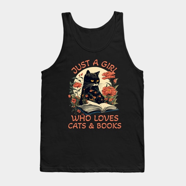 Just A Girl Who Loves Books And Cats Vintage Literary Reading Tank Top by DenverSlade